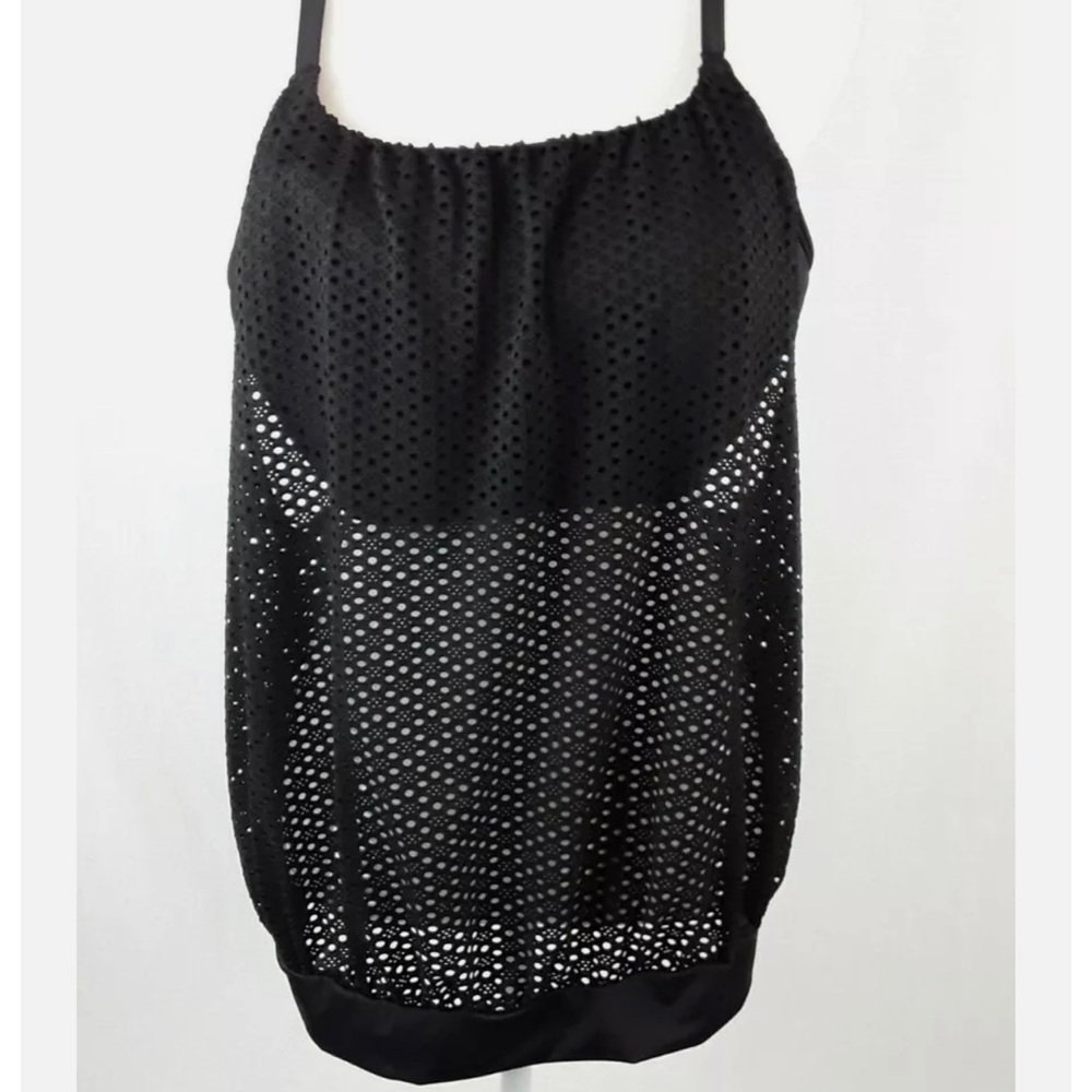 Lane Bryant Cacique Swim No-Wire Black Mesh Tankini Swim Top